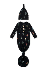 Knotted Gown with Hat Set in Midnight Wildflower