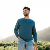 Men's Long Sleeve Henley Top in Atlantic