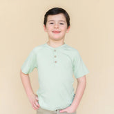 Short Sleeve Toddler Henley Tee in Basil