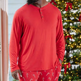 Men's Long Sleeve Henley Top in Cardinal