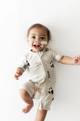 Zipper Shortall Romper in Fluffy Cat