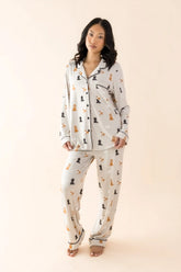 Long-Sleeved Women's Pajama Set in Fluffy Dog