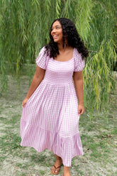 Women’s Smocked Dress in Gingham Thistle