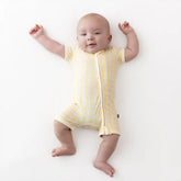 Zipper Shortall Romper in Gingham Chamomile