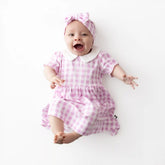 Peter Pan Collar Bodysuit Dress in Gingham Thistle