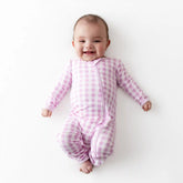 Zippered Romper in Gingham Thistle