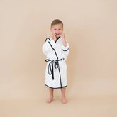 Hooded Bath Robe in Cloud with Midnight Trim