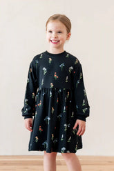 Long Sleeve Skater Dress in Midnight Wildflower