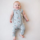 Zippered Sleeveless Romper in Mallard Duck