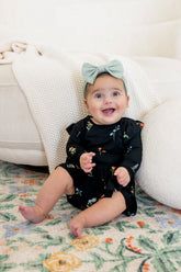 Long Sleeve Twirl Bodysuit Dress in Midnight Wildflower