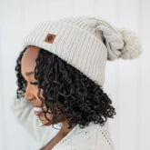 Cable Knit Adult Pom Beanie in Oat