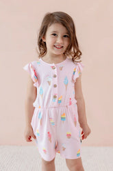 Flutter Sleeve Romper in Sakura Ice Cream