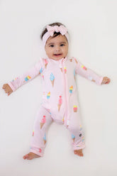 Zippered Romper in Sakura Ice Cream