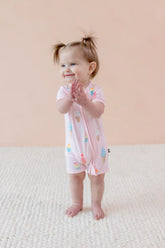 Zipper Shortall Romper in Sakura Ice Cream