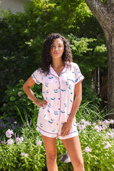 Women's Short Sleeve Pajama Set in Sakura Mahjong