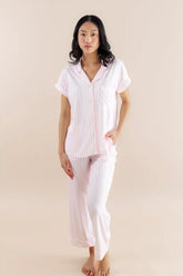 Women's Short Sleeve Cropped Pajama Set in Small Sakura Stripe