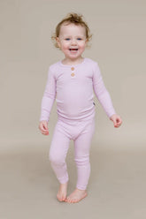 Ribbed Henley Set in Thistle