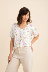 Women's Oversized V-Neck Tee in Tulip