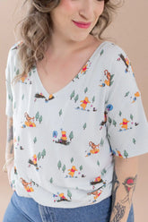 Women's Oversized V-Neck Tee in Winnie the Pooh Hundred Acre Wood