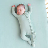 Ribbed Ruffle Zipper Footie in Sage