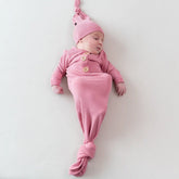 Ribbed Knotted Gown with Hat Set in Apple Blossom