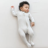 Ribbed Zipper Footie in Oat