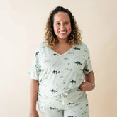 Women's Oversized V-Neck Tee in Fishing