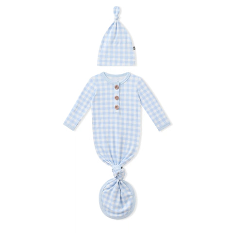Knotted Gown with Hat Set in Gingham Breeze