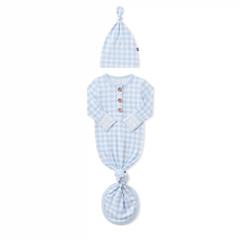 Knotted Gown with Hat Set in Gingham Breeze