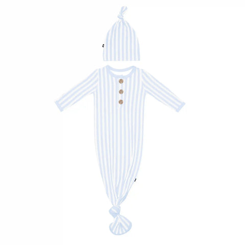 Knotted Gown with Hat Set in Small Mist Stripe