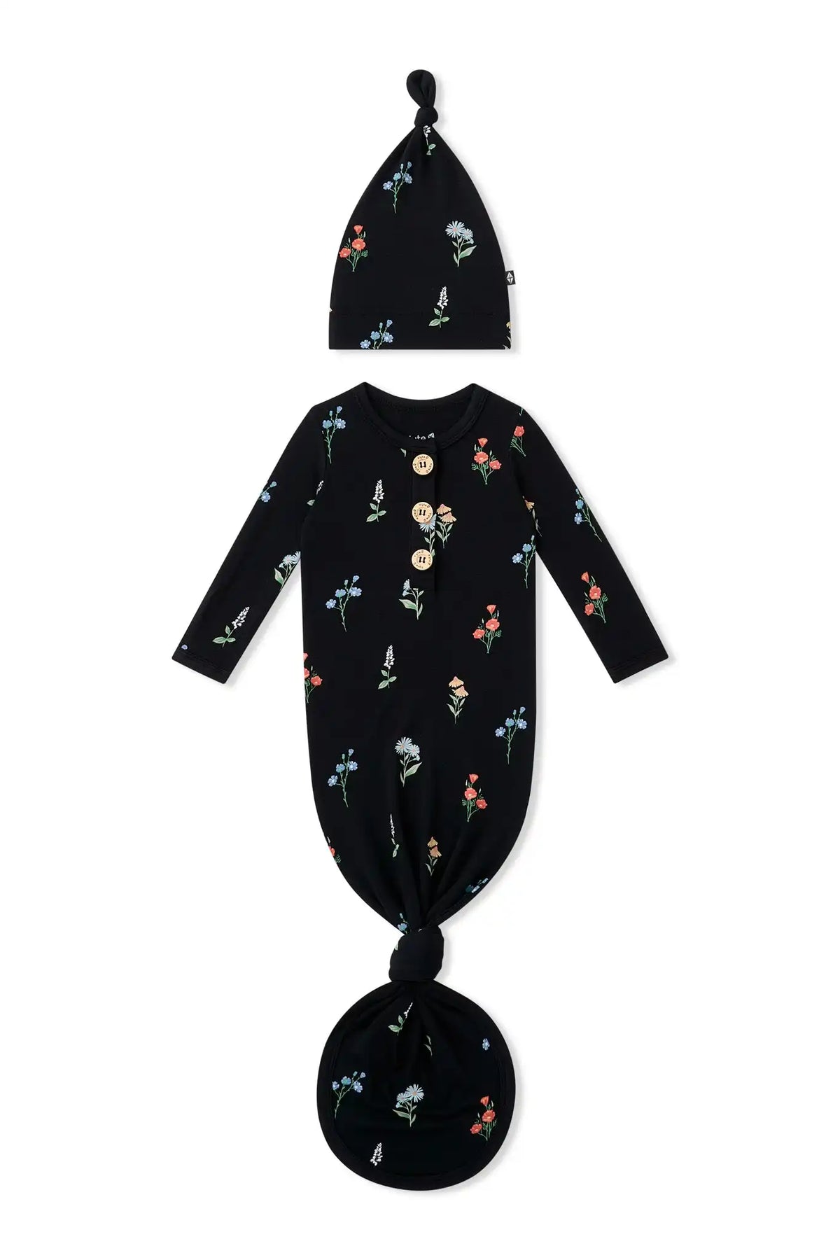 Knotted Gown with Hat Set in Midnight Wildflower