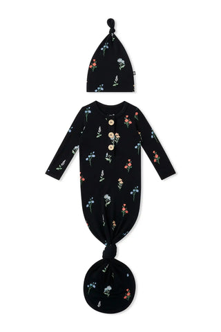 Knotted Gown with Hat Set in Midnight Wildflower