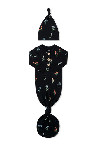 Knotted Gown with Hat Set in Midnight Wildflower