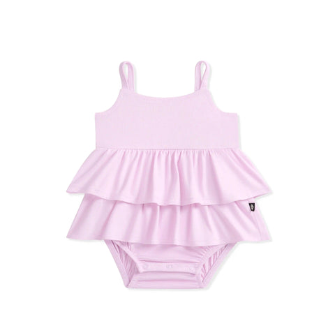 Spaghetti Strap Ruffle Romper in Thistle