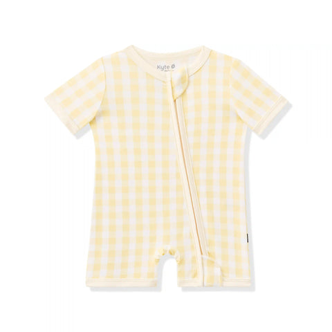 Zipper Shortall Romper in Gingham Chamomile