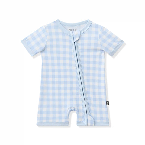 Zipper Shortall Romper in Gingham Breeze