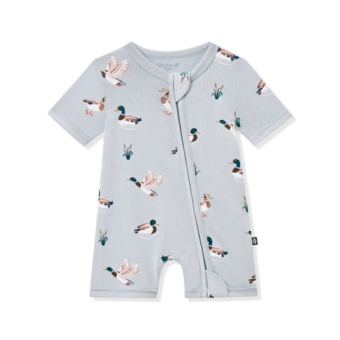 Zipper Shortall Romper in Mallard Duck