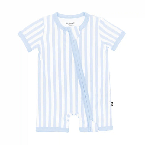Zipper Shortall Romper in Small Mist Stripe