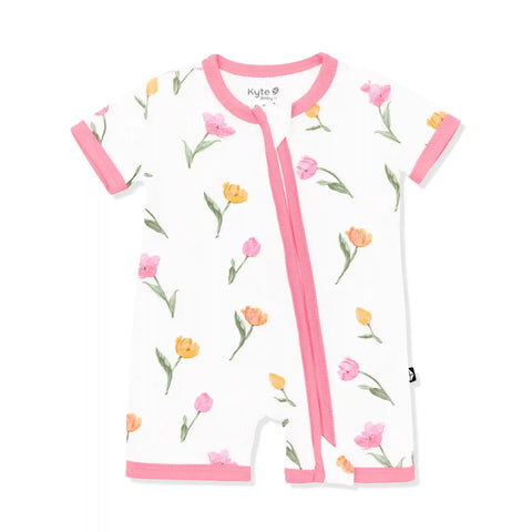 Zipper Shortall Romper in Tulip