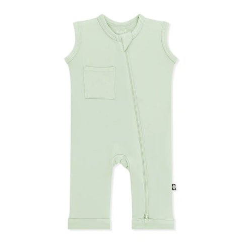 Zippered Sleeveless Romper in Basil