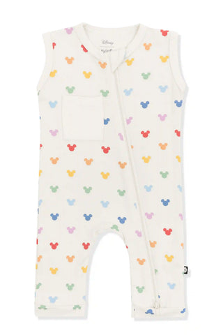 Zippered Sleeveless Romper in Pastel Mickey Mouse