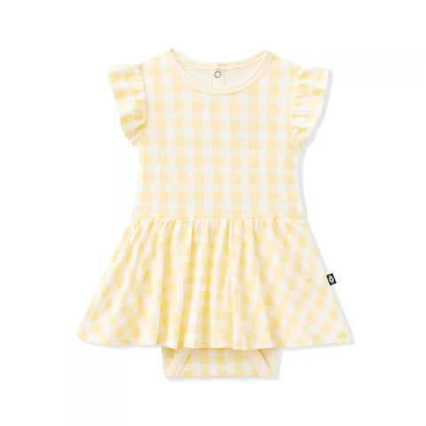 Twirl Bodysuit Dress in Gingham Chamomile