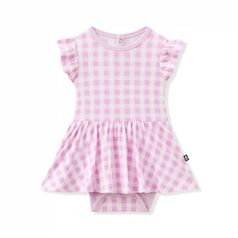 Twirl Bodysuit Dress in Gingham Thistle