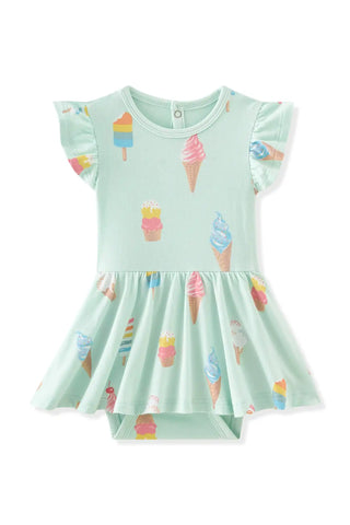 Twirl Bodysuit Dress in Mint Ice Cream