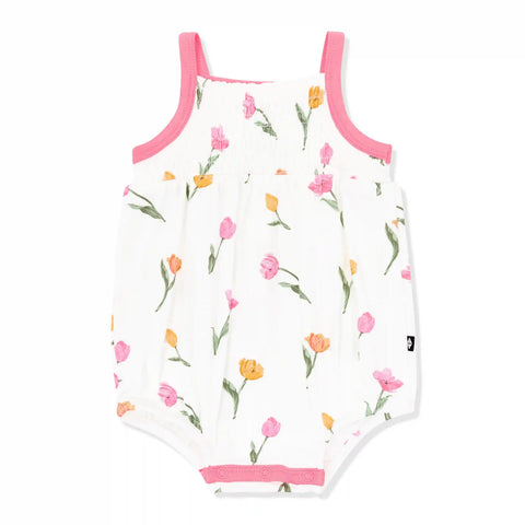 Smocked Bubble Romper in Tulip