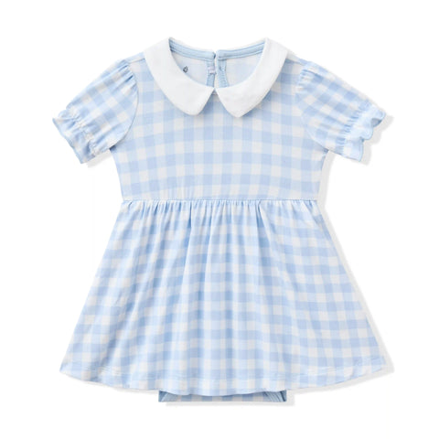 Peter Pan Collar Bodysuit Dress in Gingham Breeze
