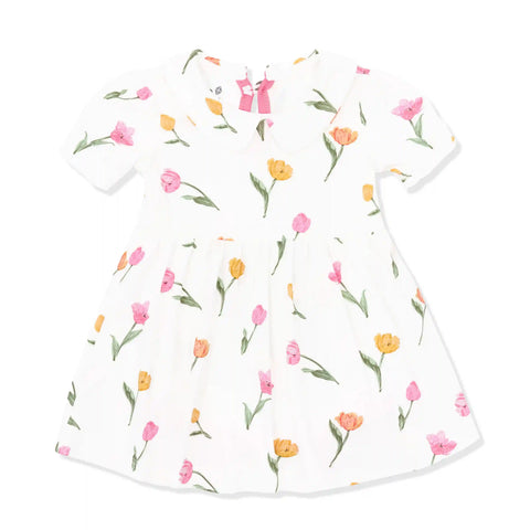 Peter Pan Collar Bodysuit Dress in Tulip