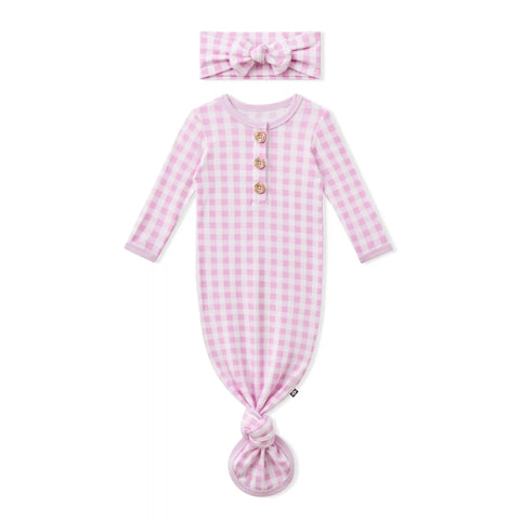 Knotted Gown with Bow Set in Gingham Thistle