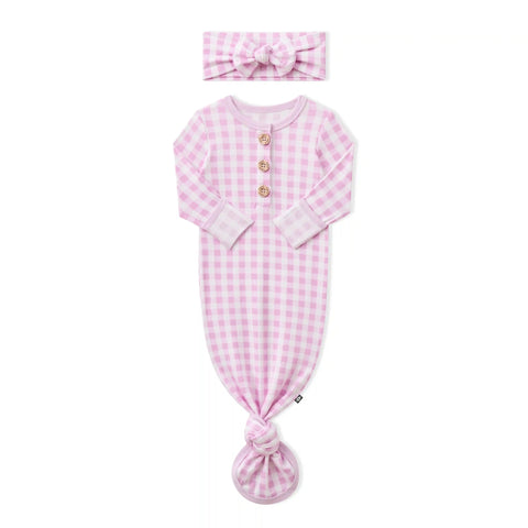 Knotted Gown with Bow Set in Gingham Thistle