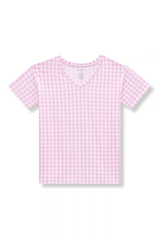 Women's Oversized V-Neck Tee in Gingham Thistle